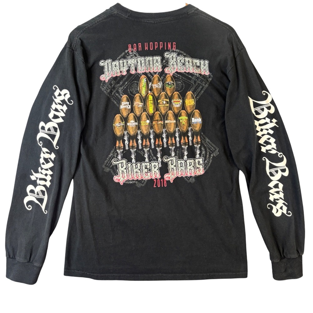 Daytona Beach Biker Bars 2018 Long Sleeve T-Shirt Mens Medium Black Graphic Y2K